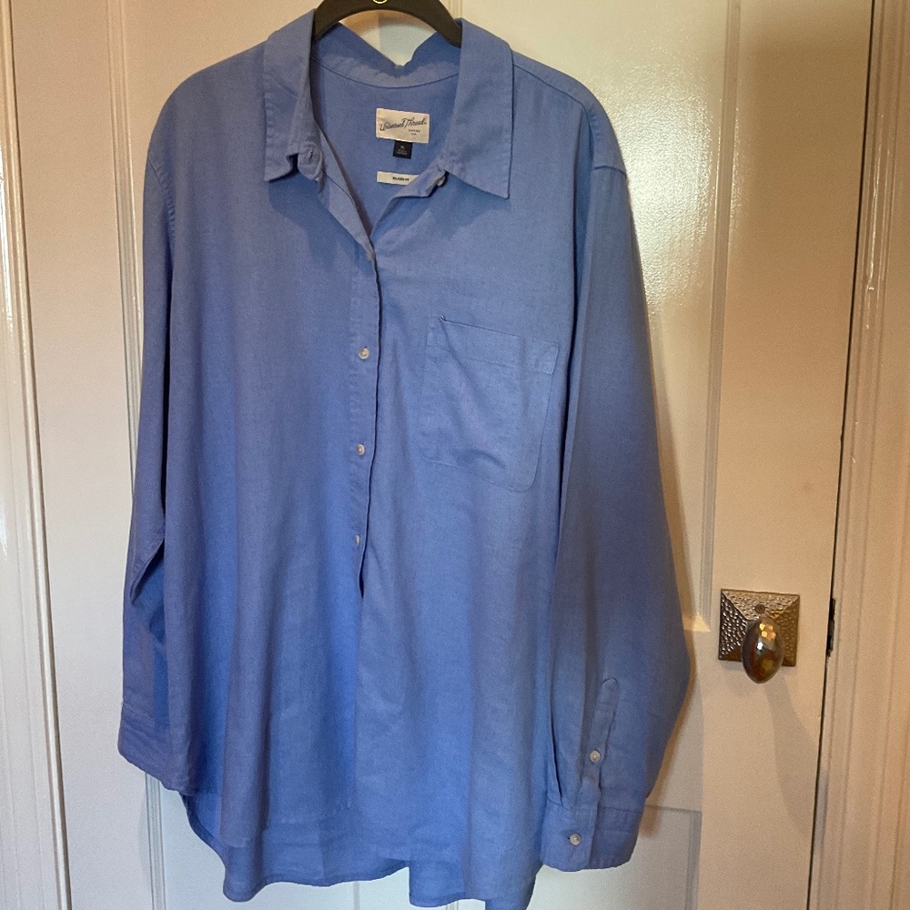 Universal thread linen mix relaxed fit blouse in periwinkle, XL